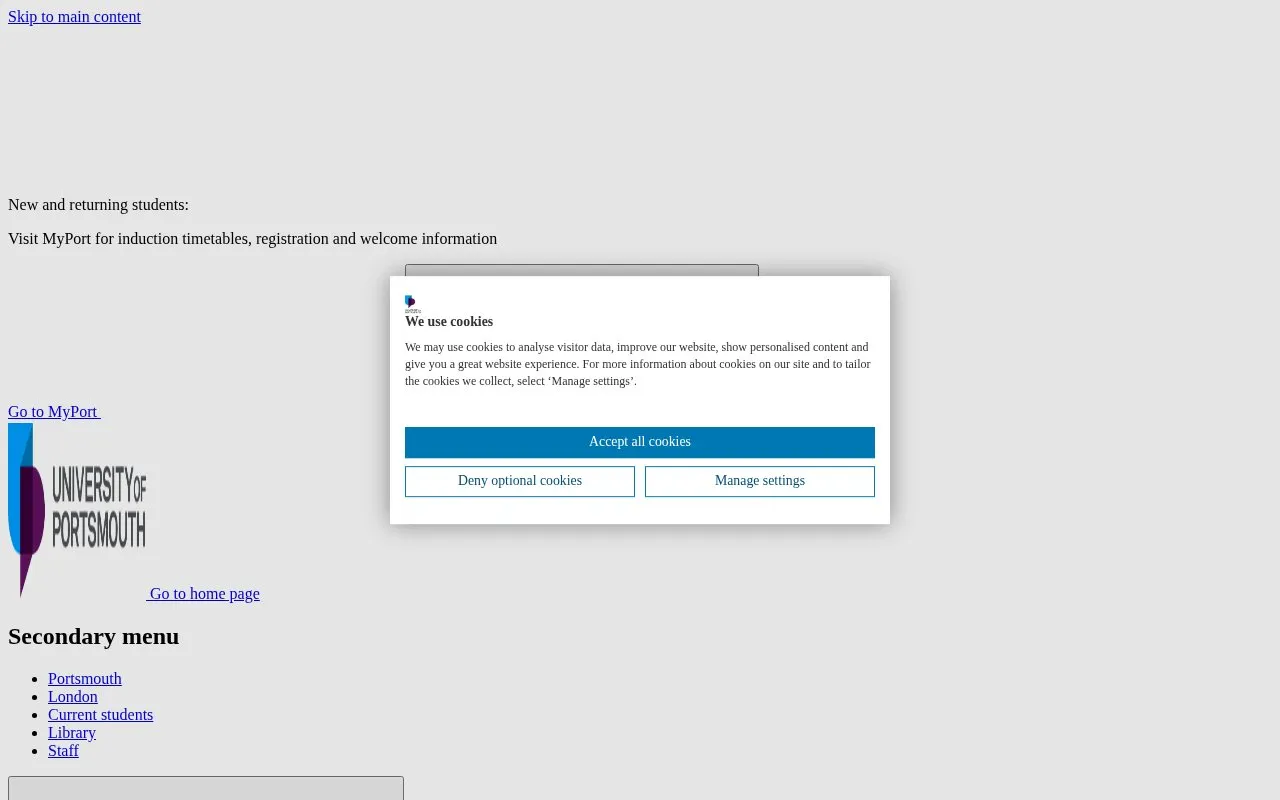 University of Portsmouth homepage screenshot
