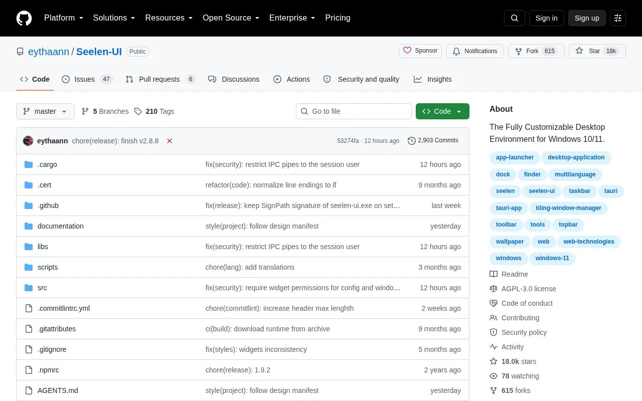 Seelen UI homepage screenshot