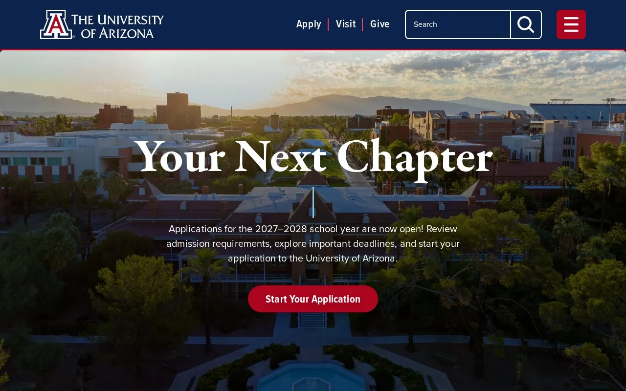 University of Arizona homepage screenshot