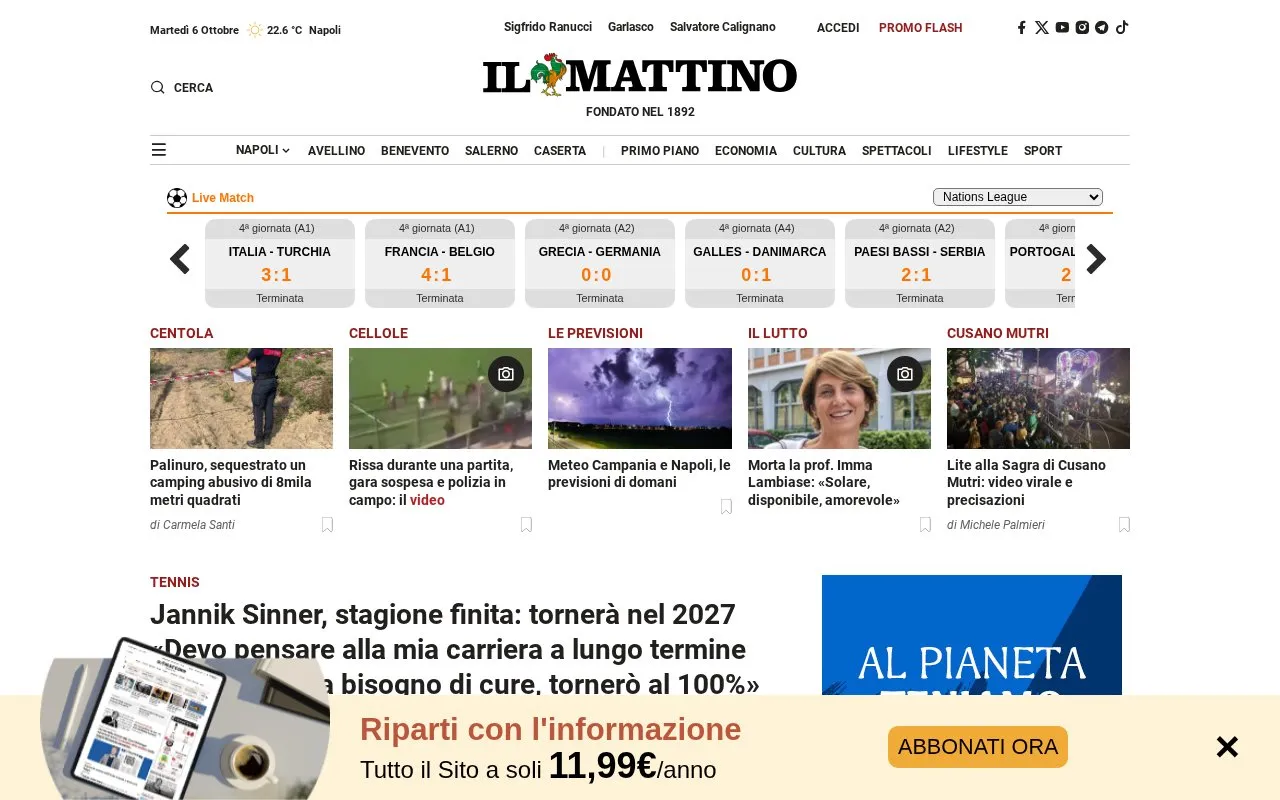 Il Mattino homepage screenshot
