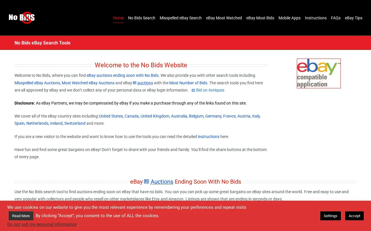 NoBids homepage screenshot