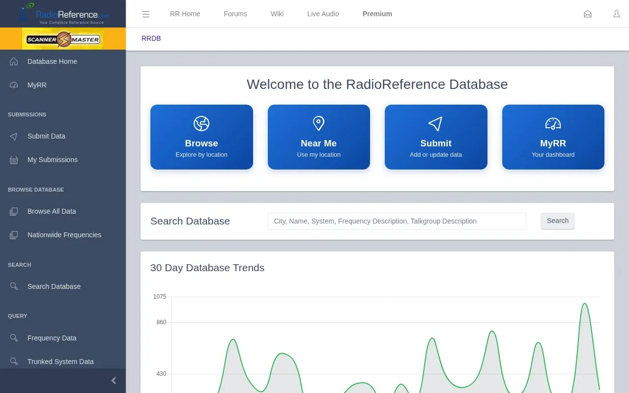 RadioReference homepage screenshot