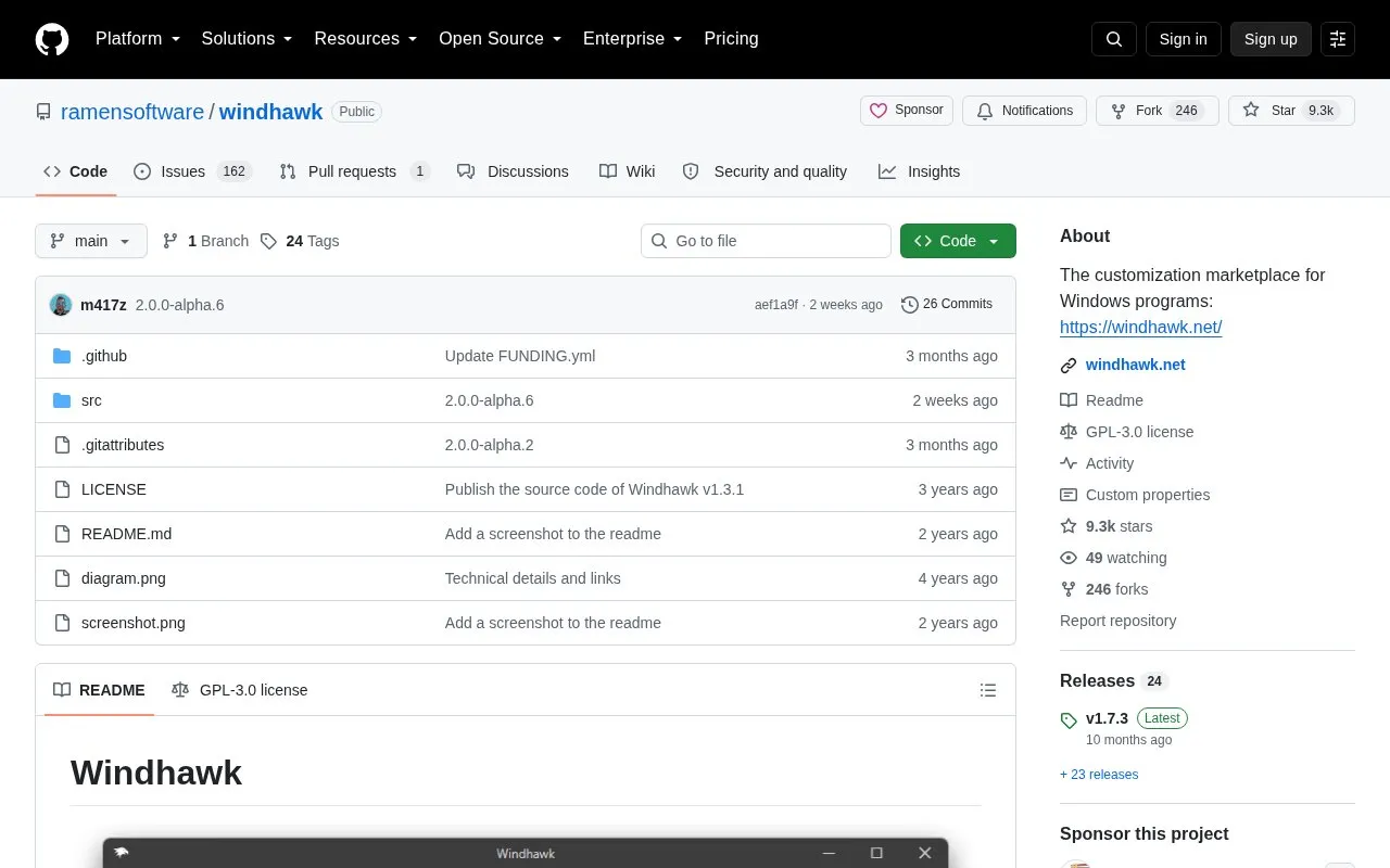 Windhawk homepage screenshot