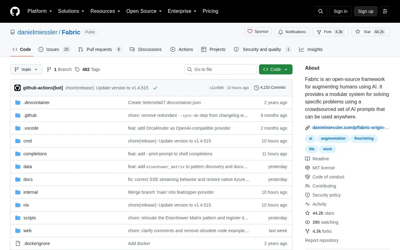 fabric homepage screenshot