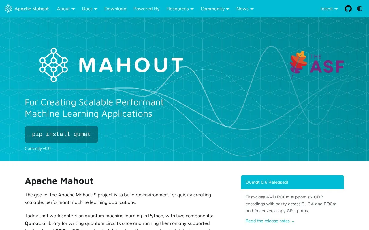 Mahout homepage screenshot