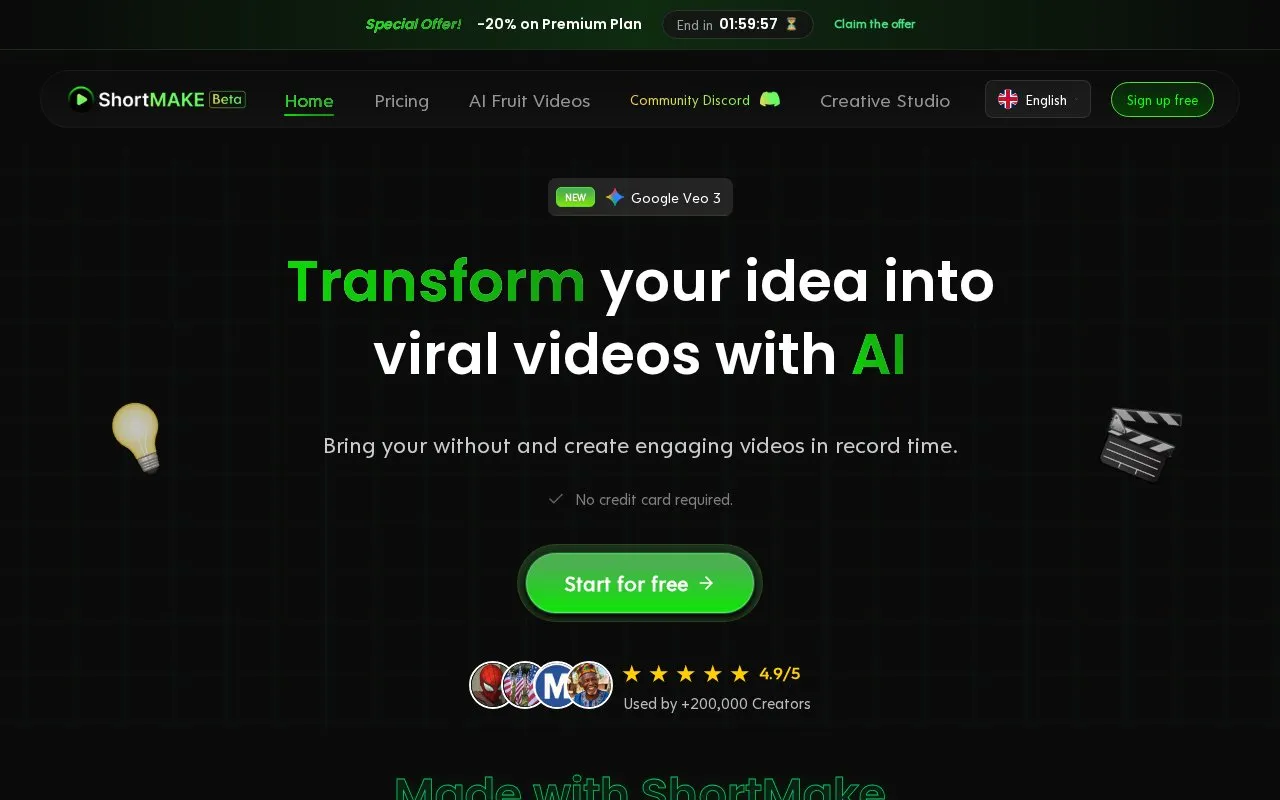 ShortMake homepage screenshot
