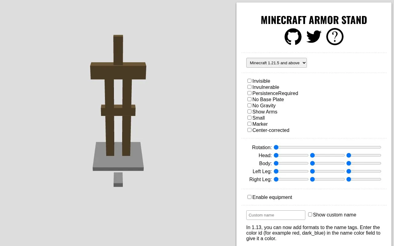 Minecraft Armor Stand homepage screenshot