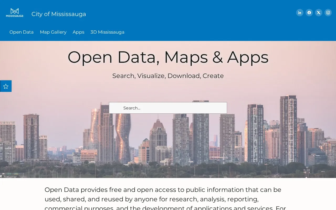 City of Mississauga Open Data Catalogue homepage screenshot