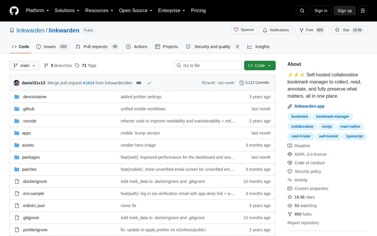 Linkwarden homepage screenshot