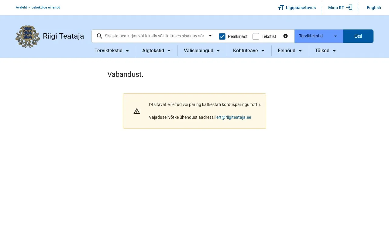 Elektrooniline Riigi Teataja homepage screenshot