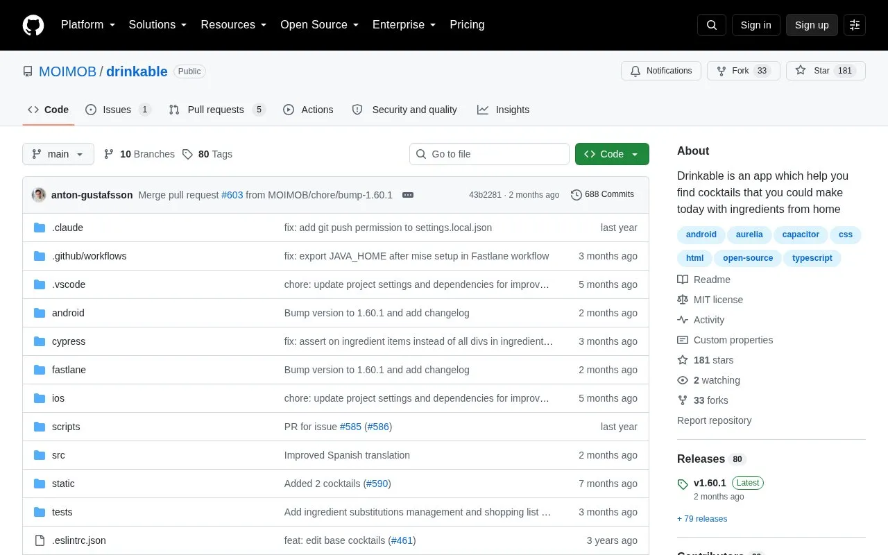 Drinkable homepage screenshot