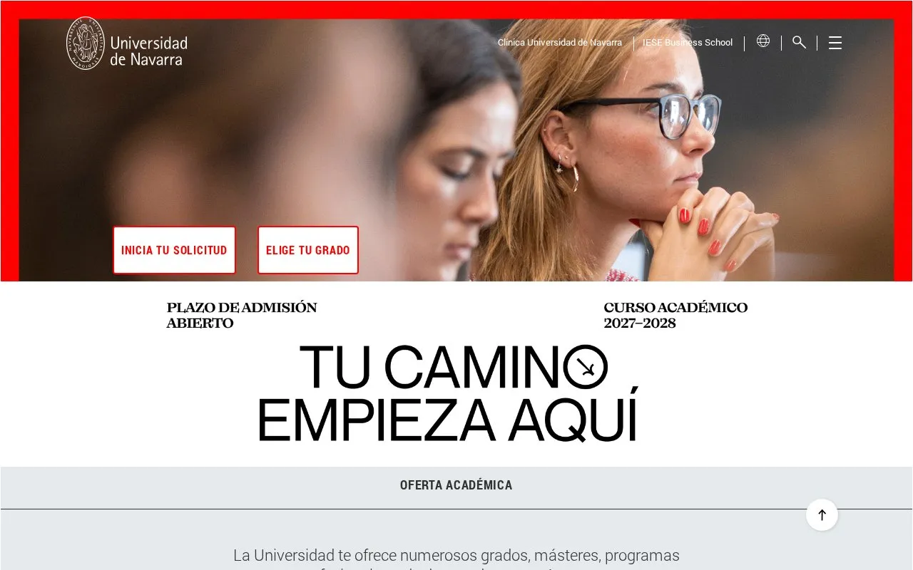 Universidad de Navarra homepage screenshot
