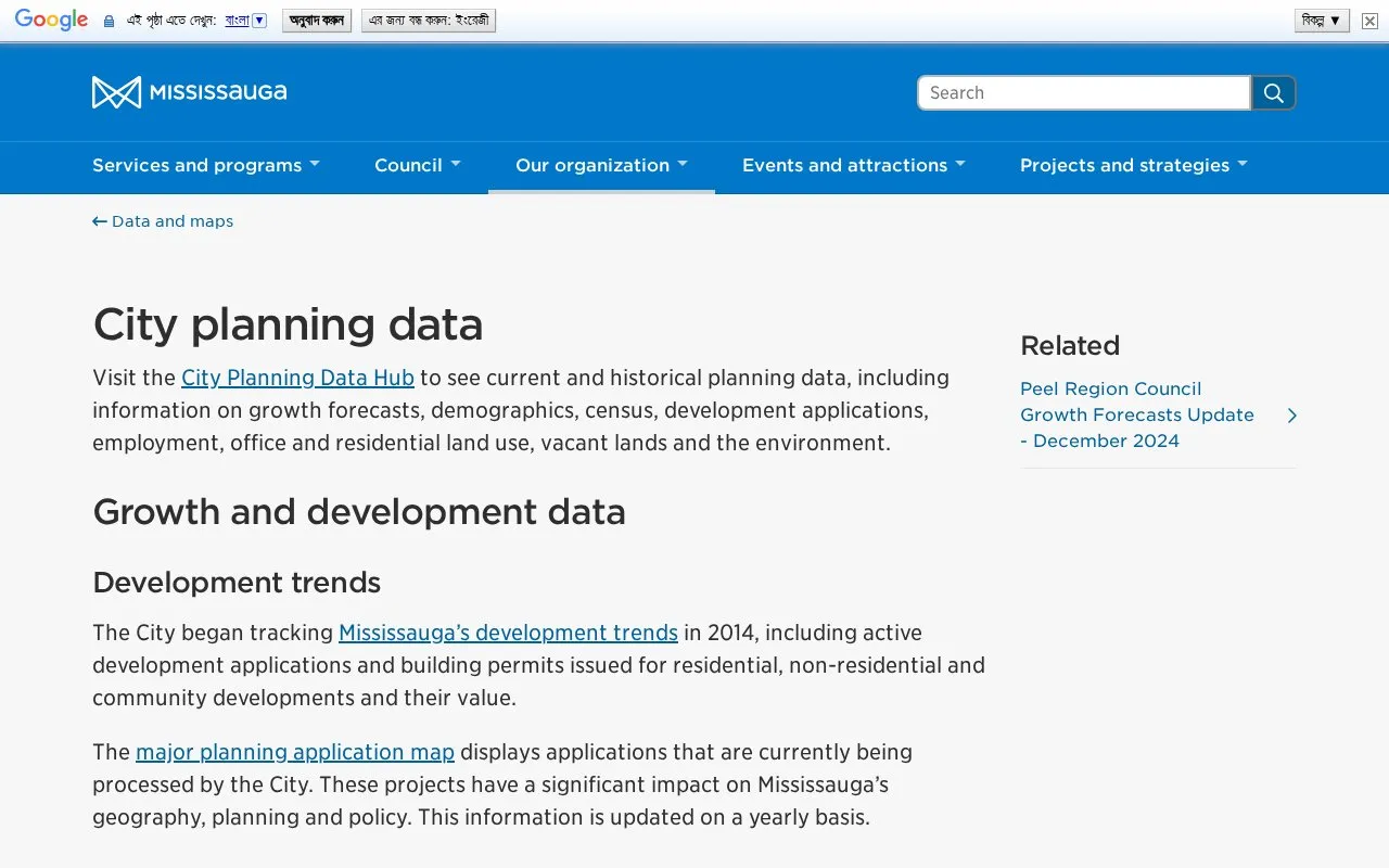 Mississauga Open Data Portal homepage screenshot