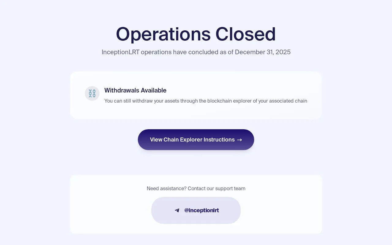InceptionLRT (Isolated Restaking) homepage screenshot