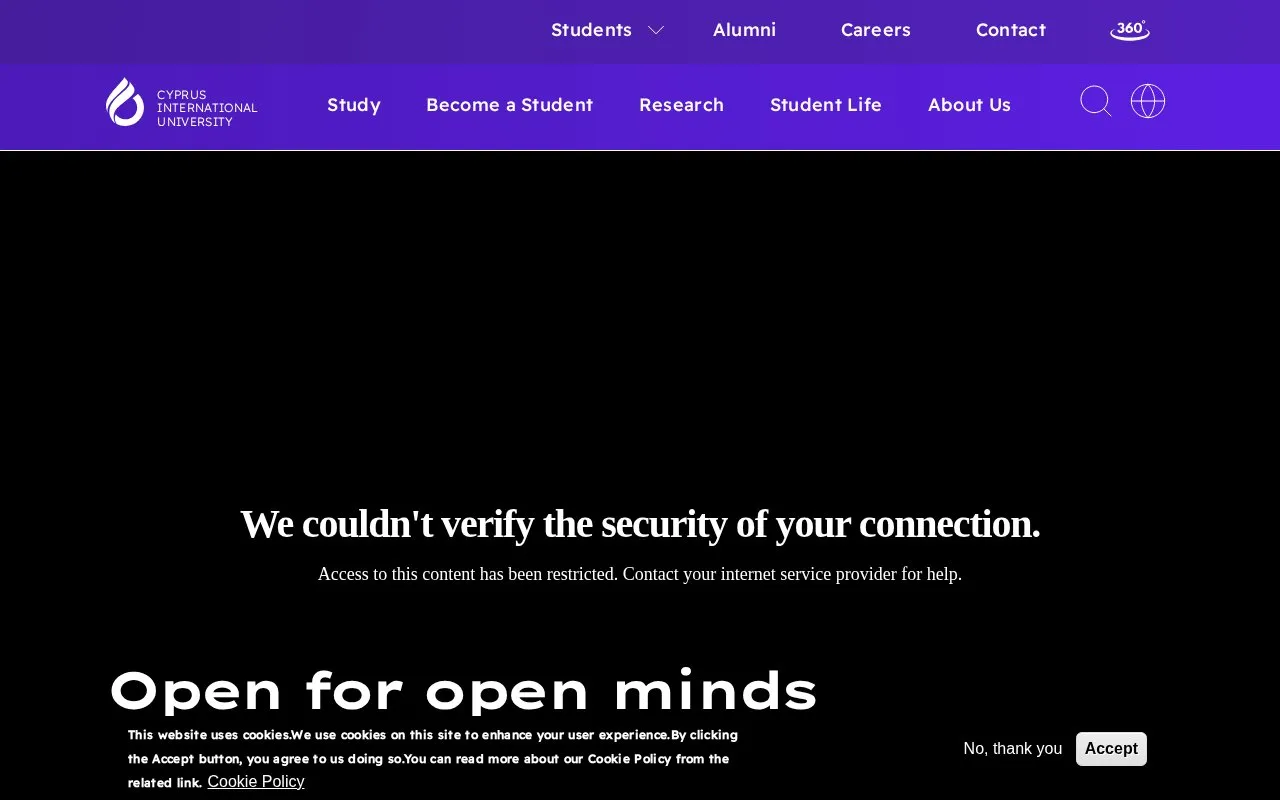 Cyprus International University homepage screenshot