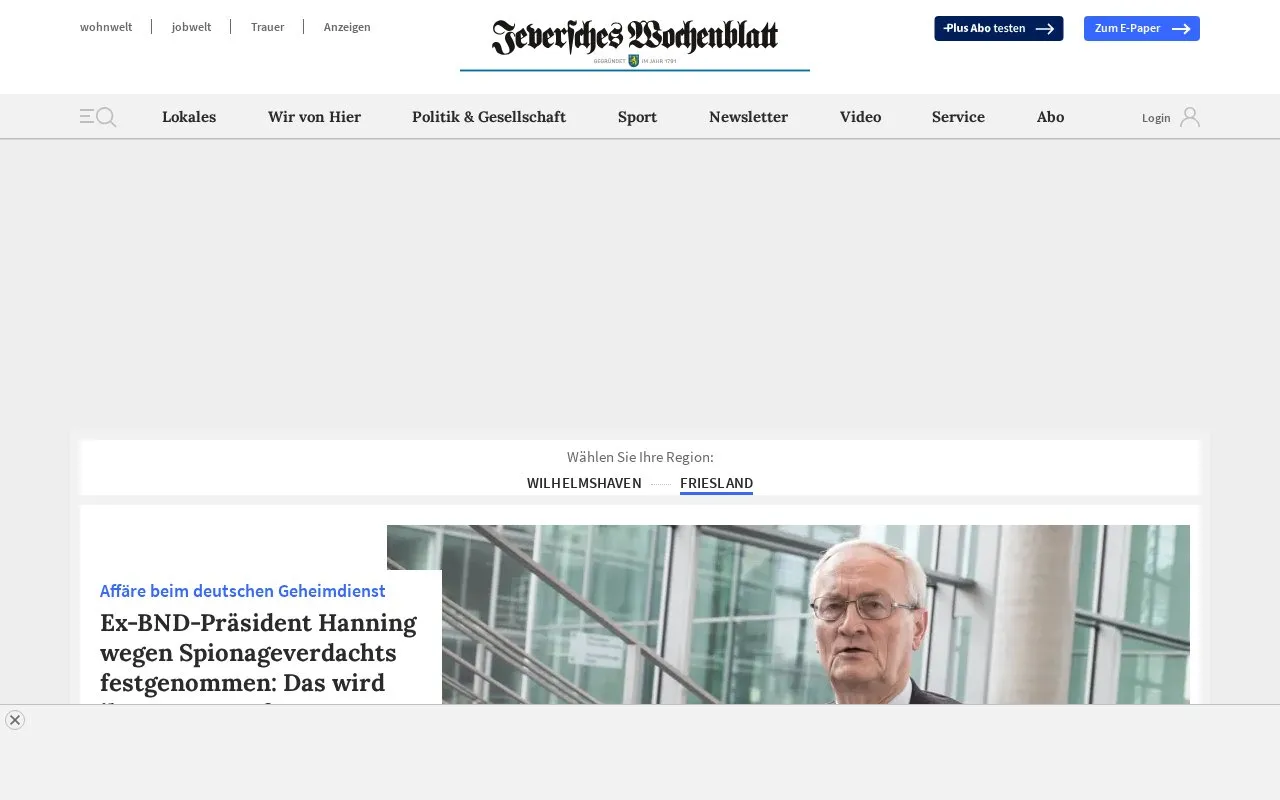Jeversches Wochenblatt homepage screenshot
