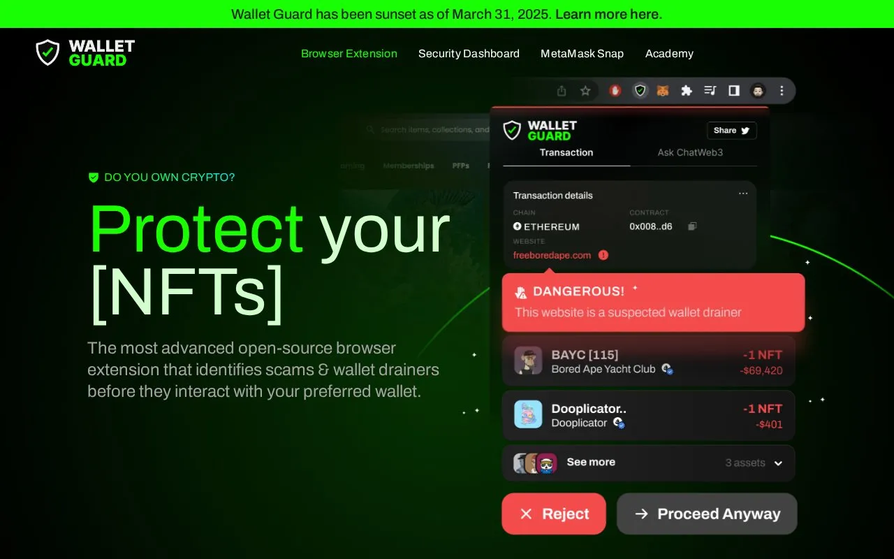 Wallet Guard homepage screenshot