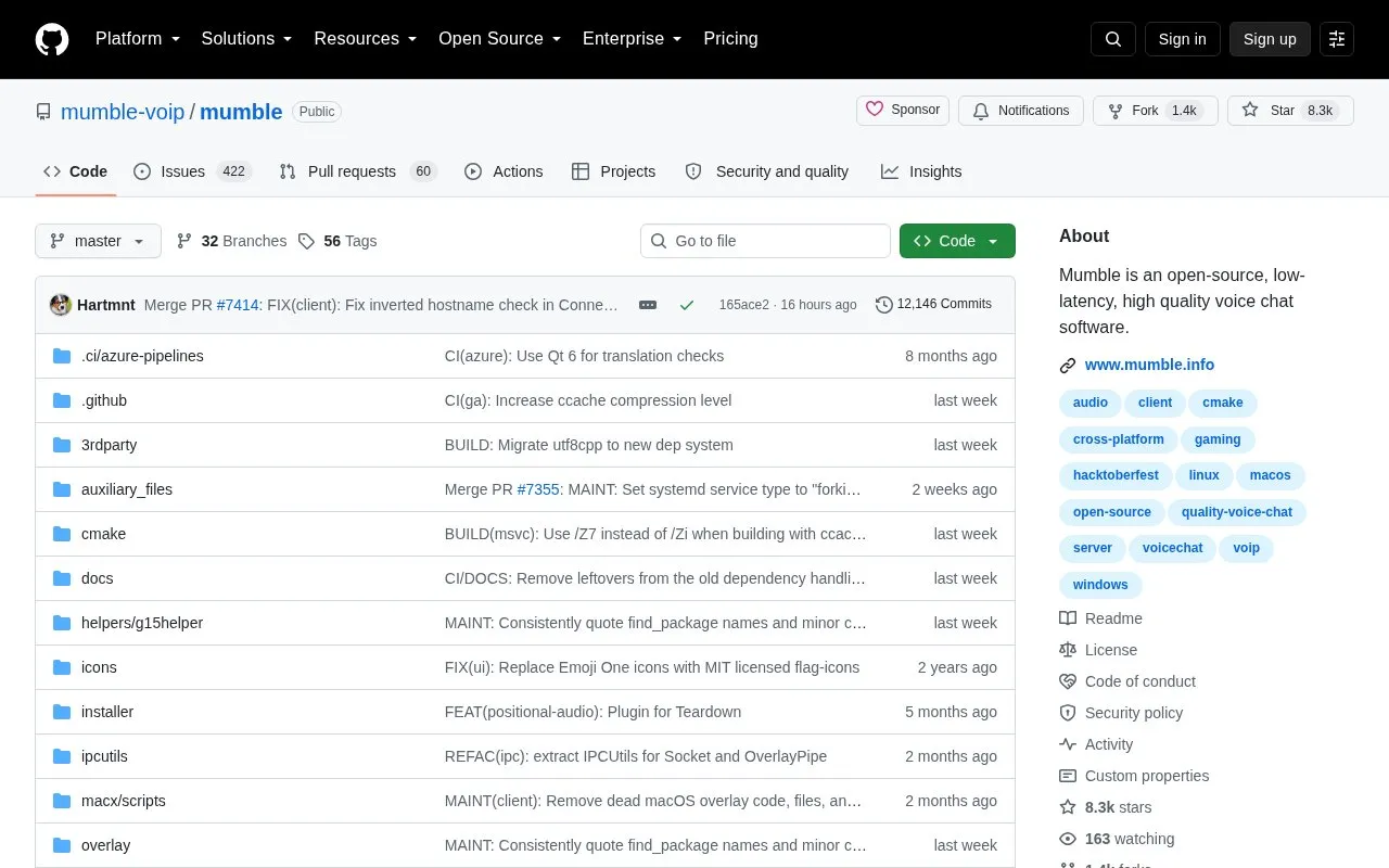 Mumble homepage screenshot