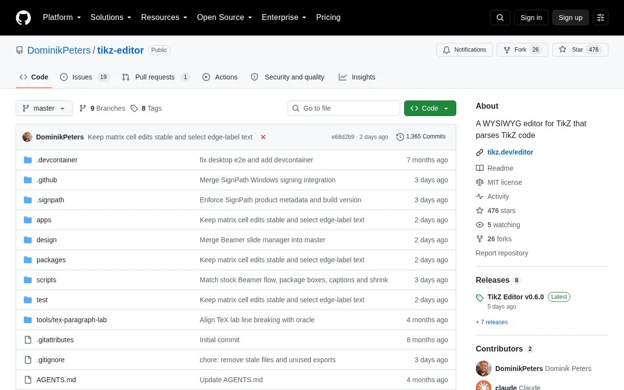 Tikz Editor homepage screenshot