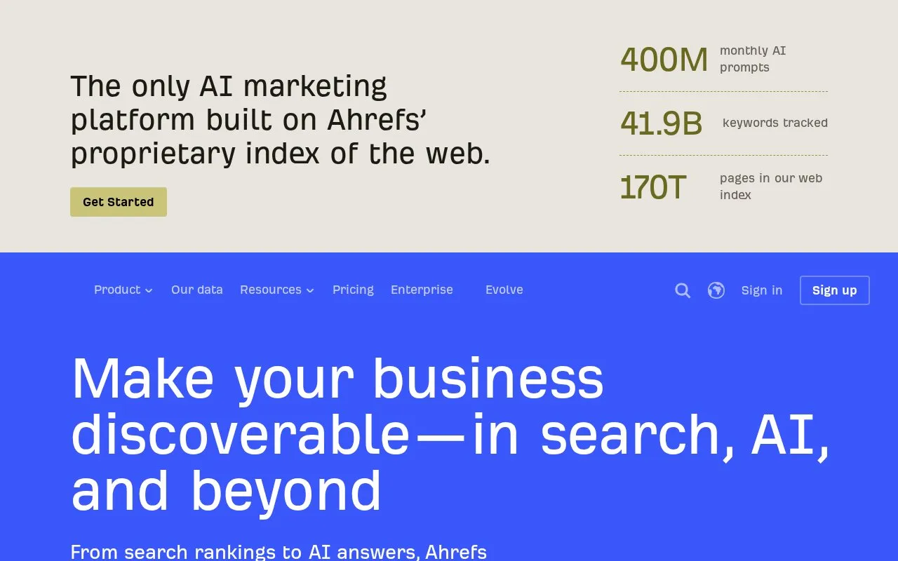 Ahrefs homepage screenshot
