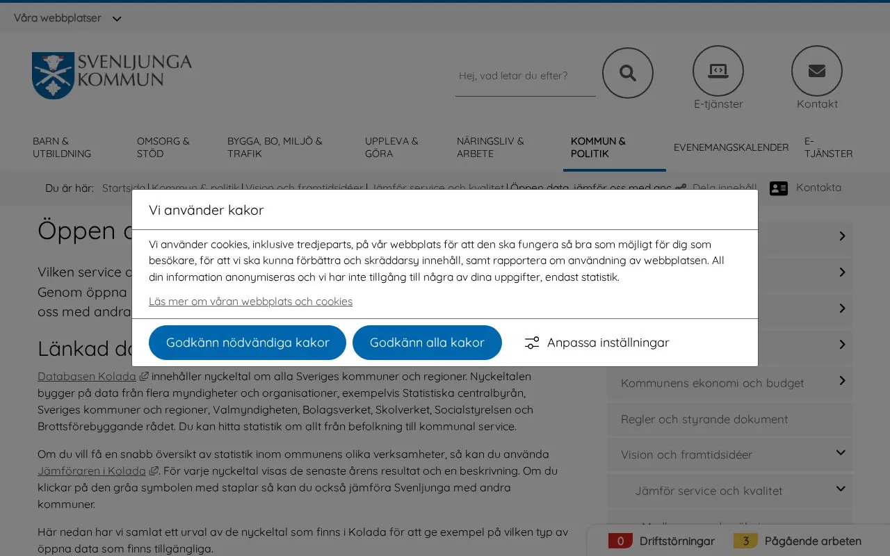 Svenljunga Municipality Open Data portal homepage screenshot