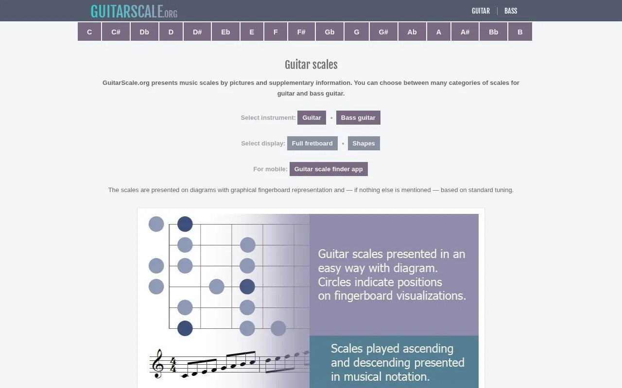 GuitarScale homepage screenshot