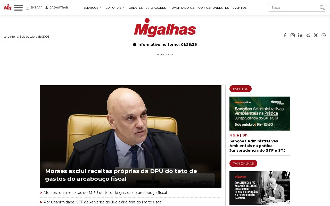 Migalhas homepage screenshot