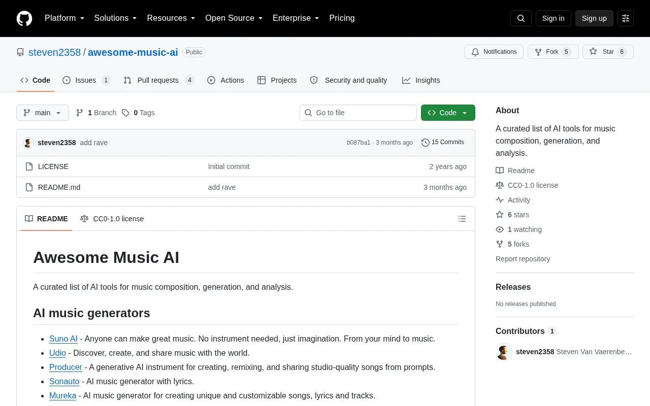 Awesome Music AI homepage screenshot
