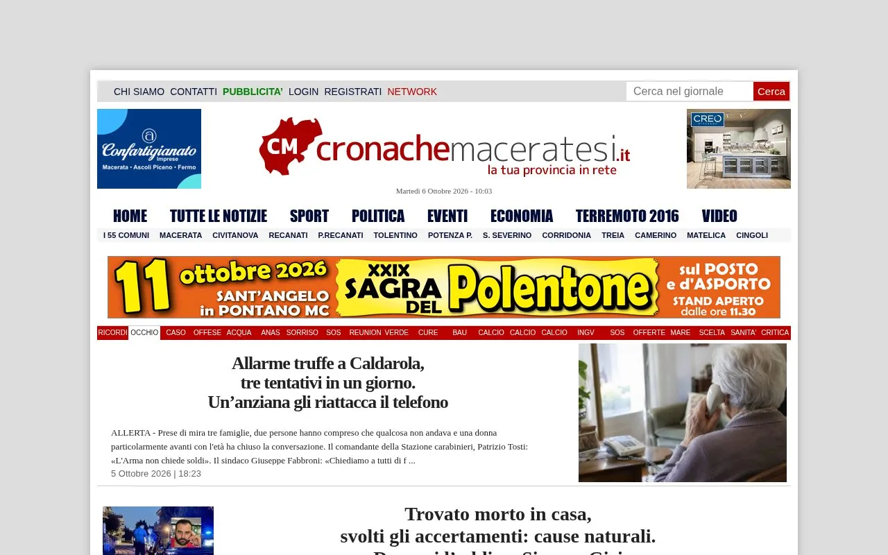Cronache Maceratesi homepage screenshot