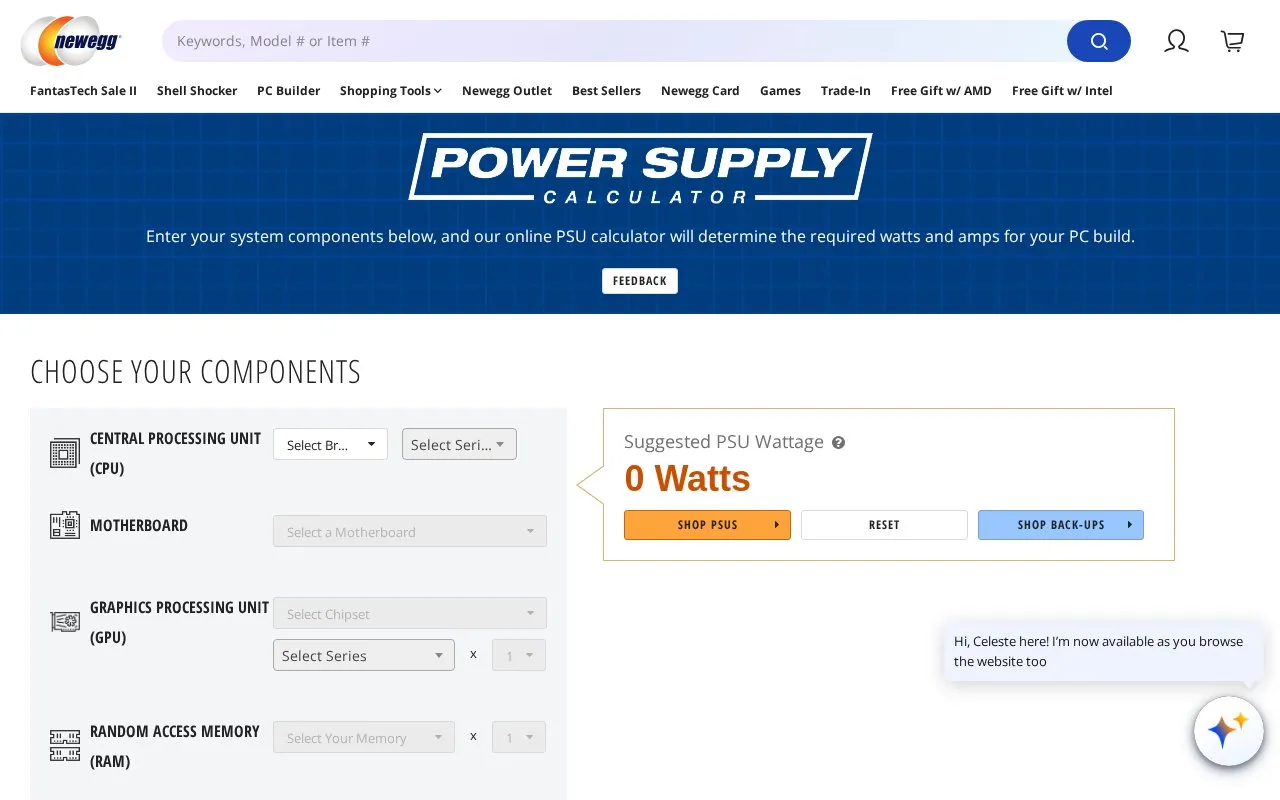 PSU Calculator homepage screenshot