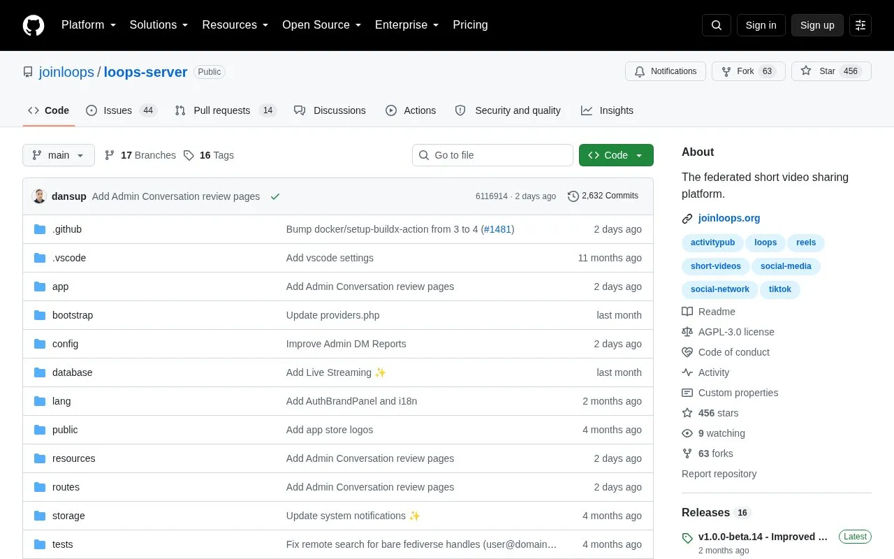 loops-server homepage screenshot