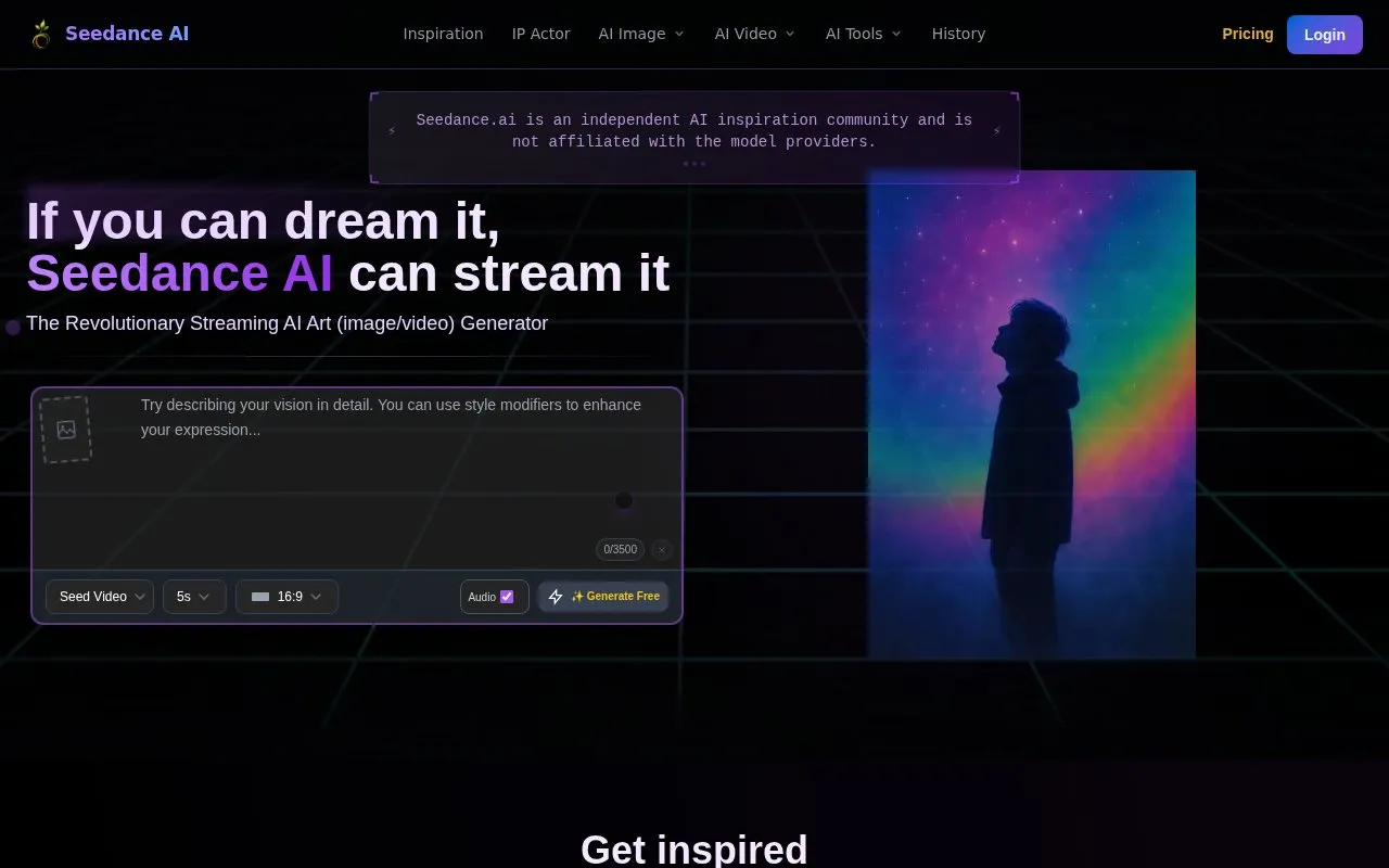 Seedance AI homepage screenshot