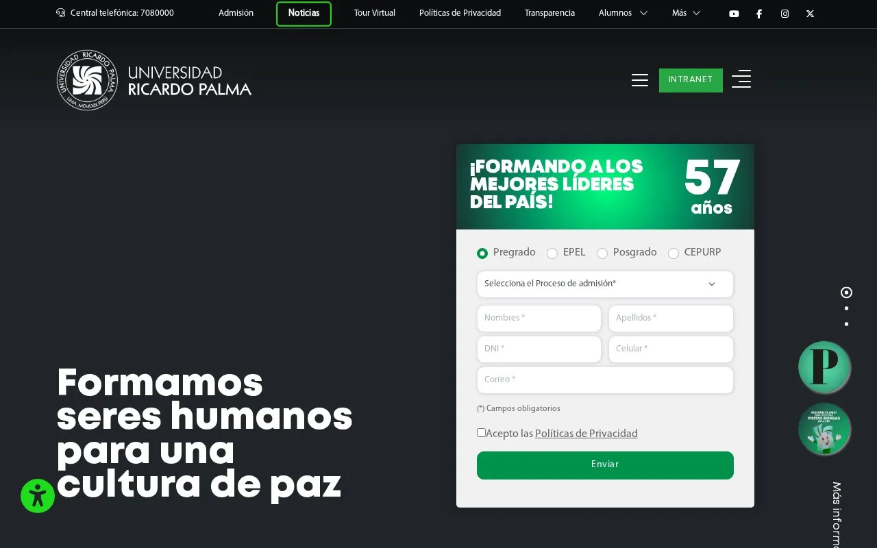 Universidad Ricardo Palma homepage screenshot