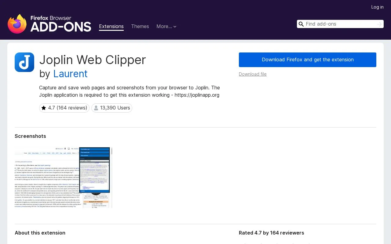 Joplin Web Clipper by Laurent homepage screenshot