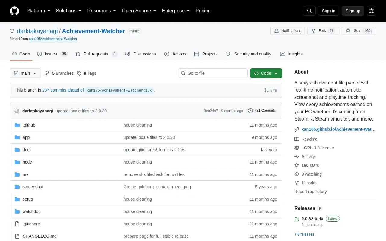 Achievement Watcher homepage screenshot