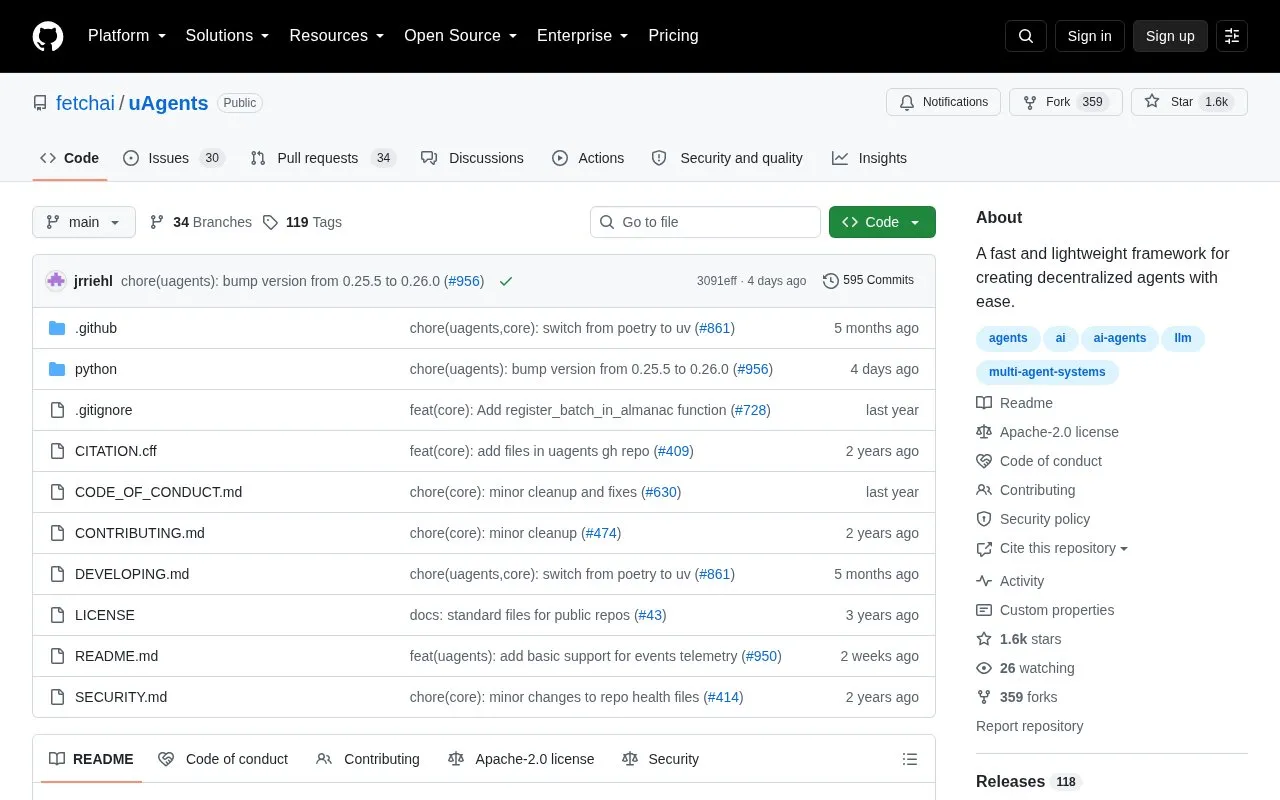 uAgents homepage screenshot