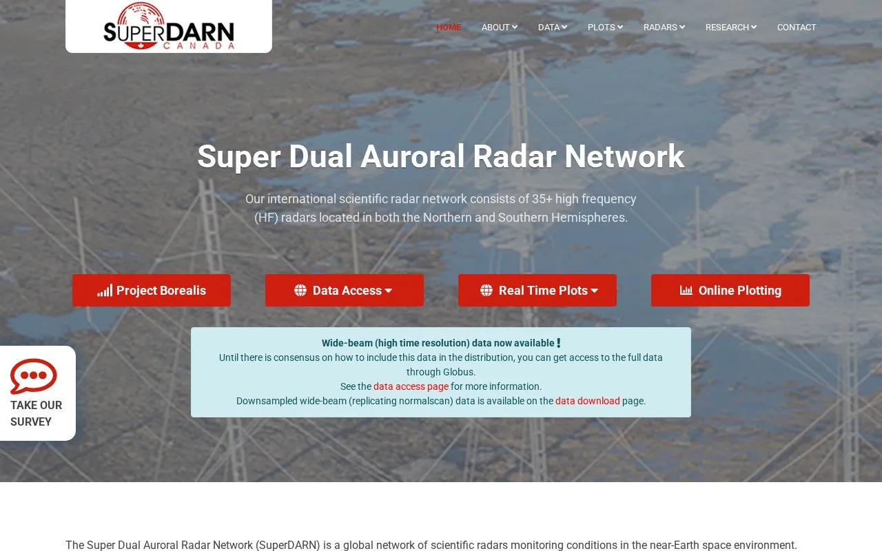 SuperDARN homepage screenshot