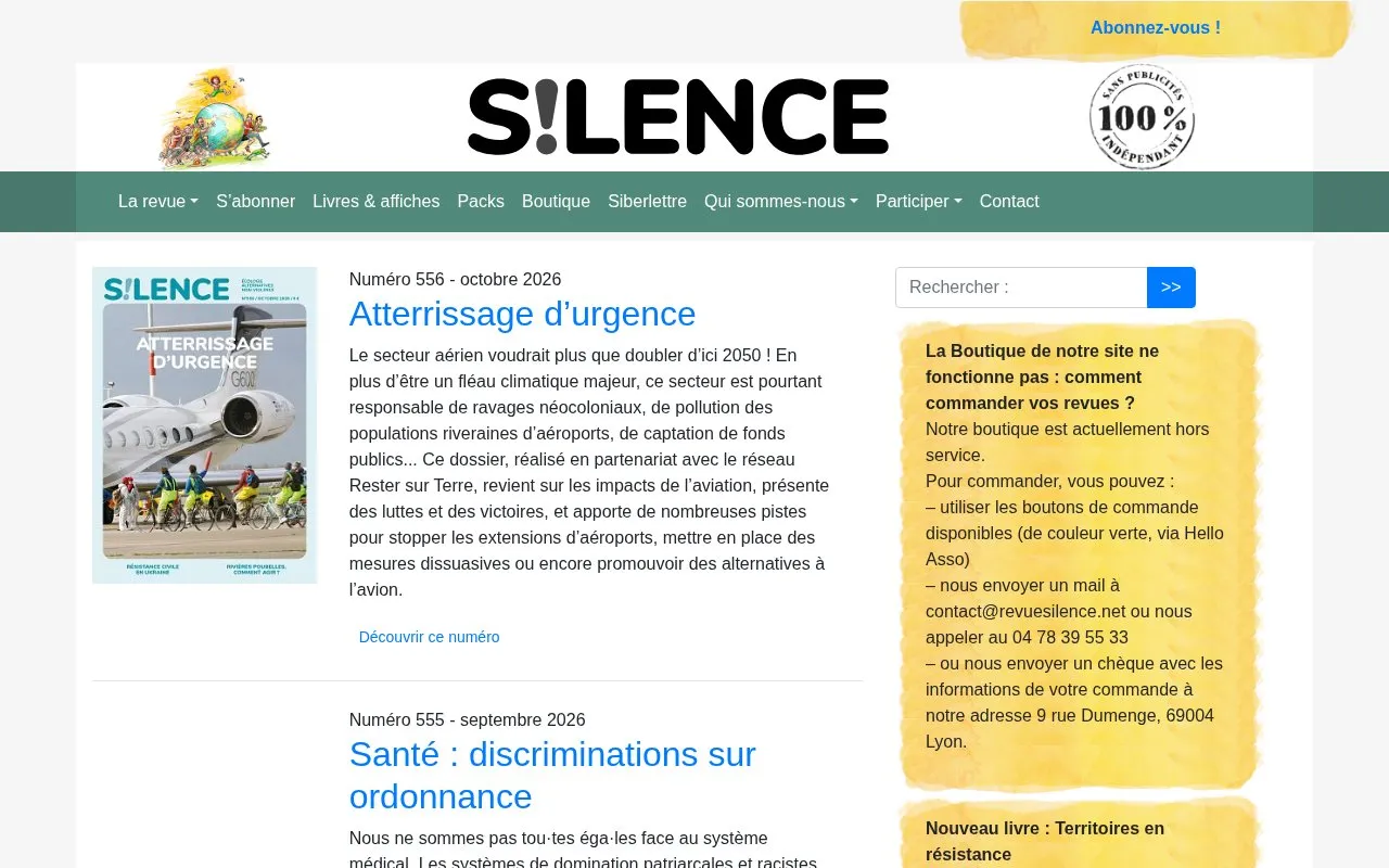 Silence homepage screenshot