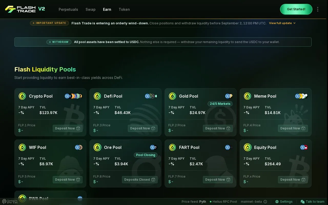FlashTrade homepage screenshot