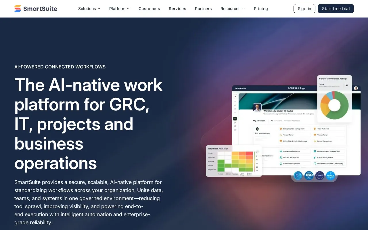 SmartSuite homepage screenshot