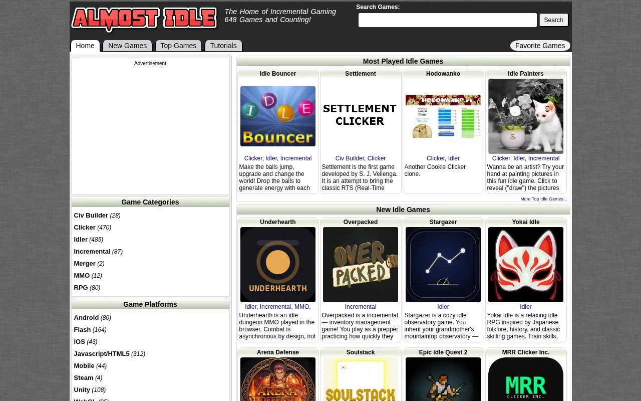 Almost Idle homepage screenshot
