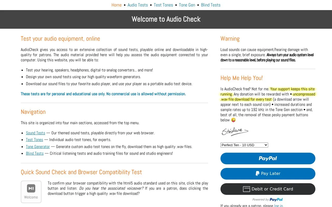 Audiocheck homepage screenshot