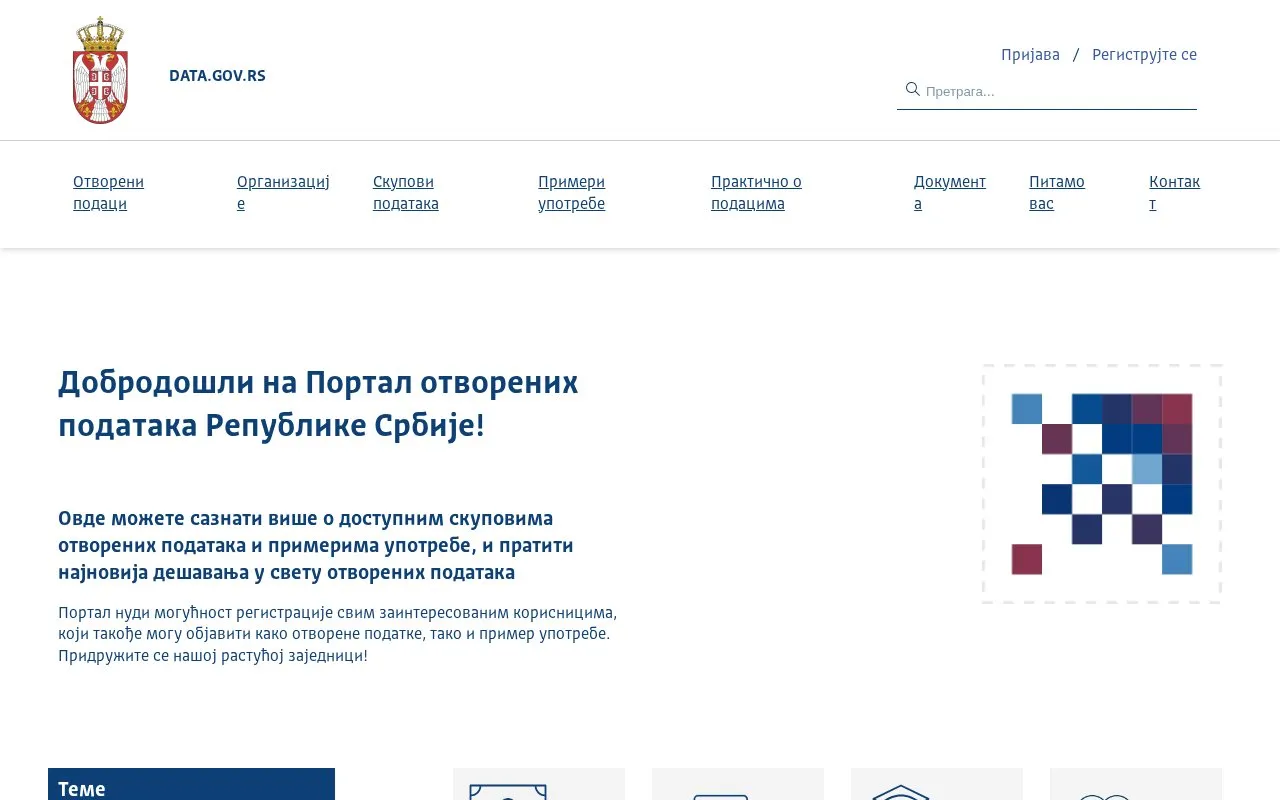 Open data portal Serbia homepage screenshot