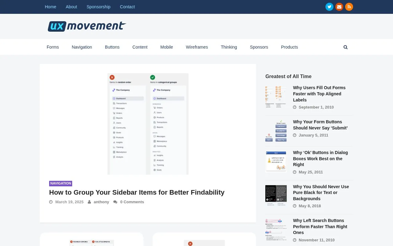UXMovement homepage screenshot