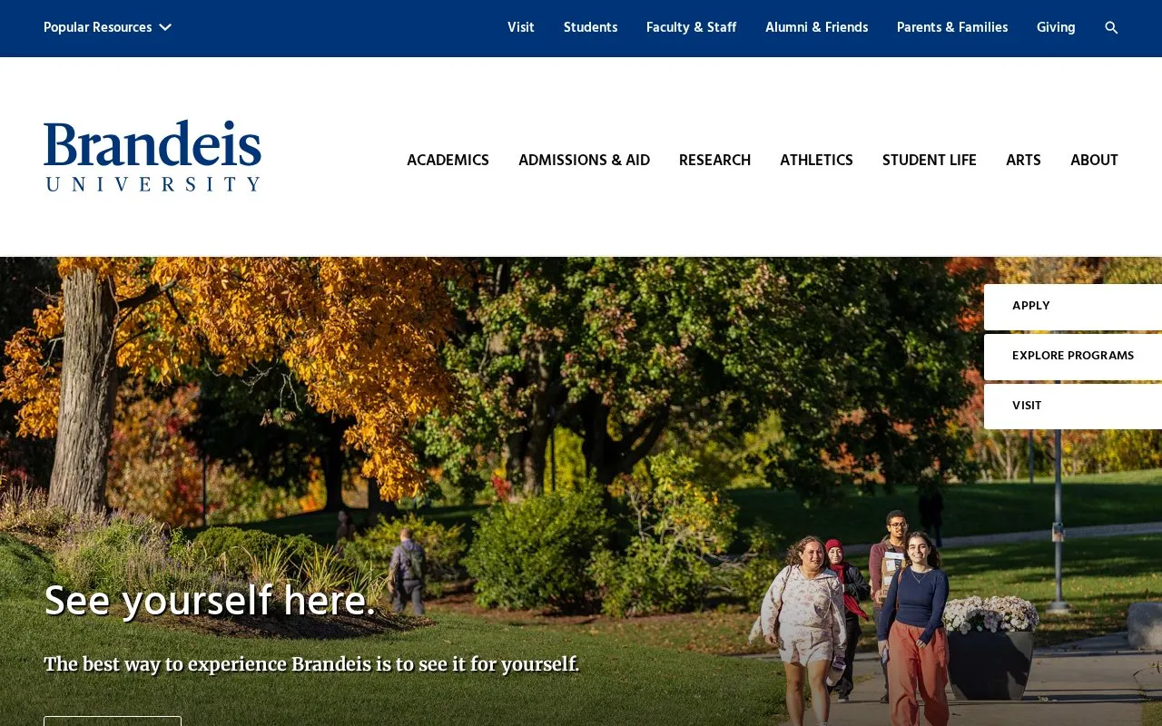 Brandeis University homepage screenshot
