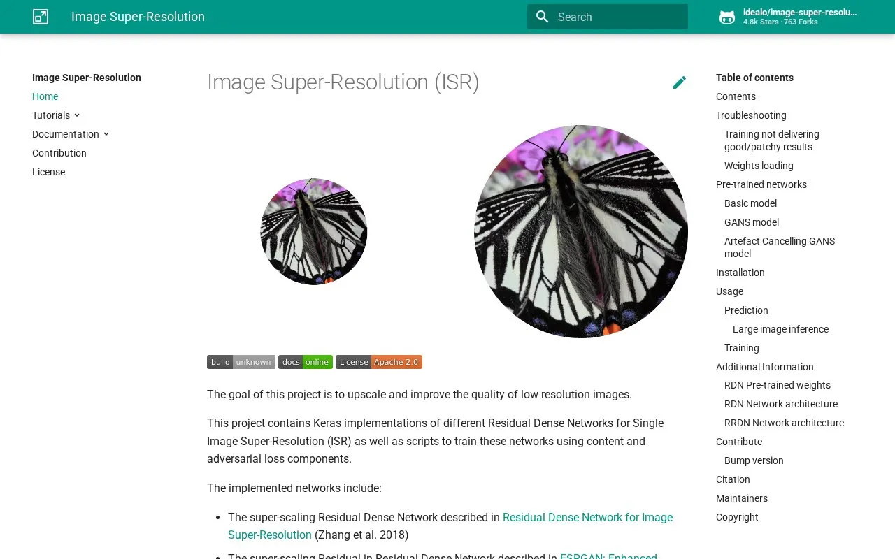 Image Super-Resolution homepage screenshot