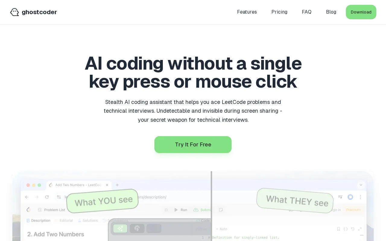 Ghost Coder homepage screenshot