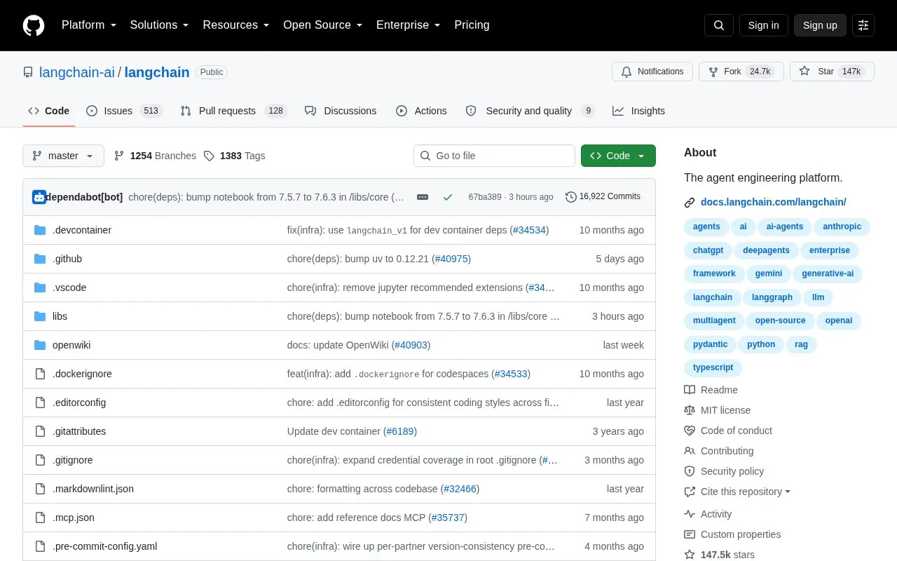 hwchase17/langchain homepage screenshot