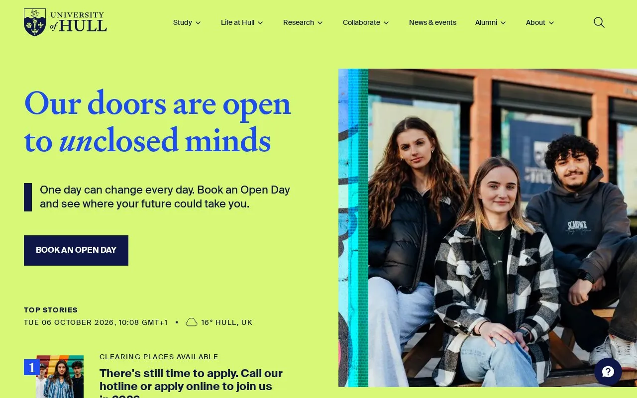 The University of Hull homepage screenshot