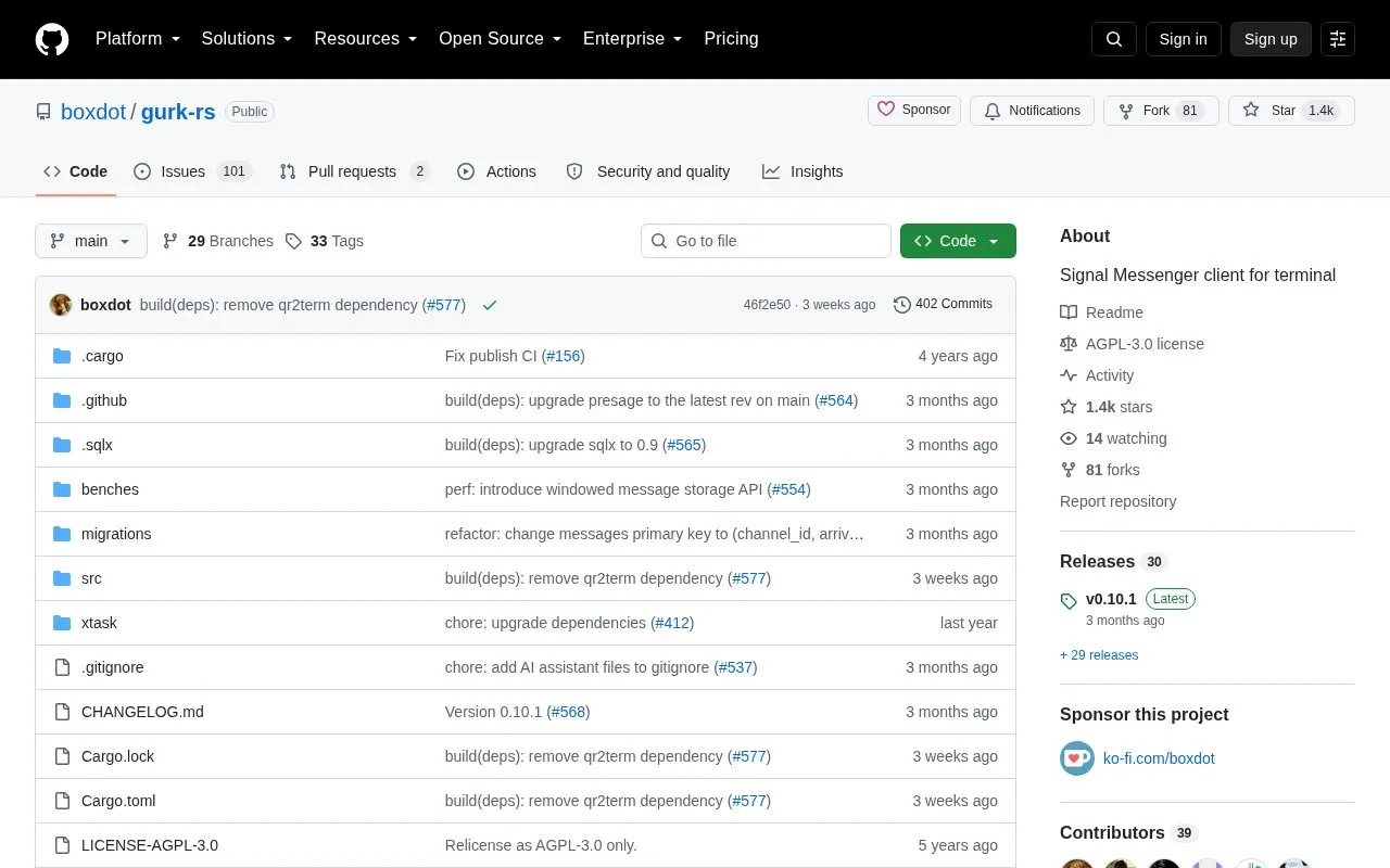 gurk-rs homepage screenshot